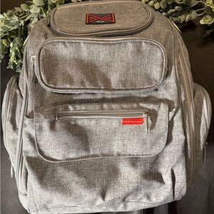 Gray diaper bag Backpack with Multiple Compartments